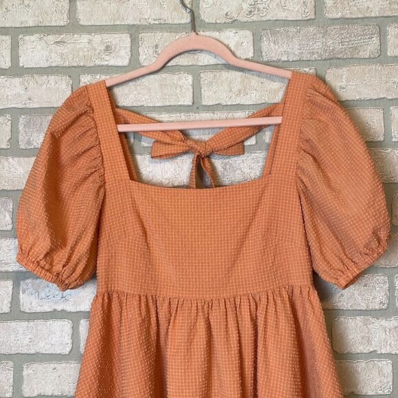 Mable One Kiss Away Peach Square Neck Puff Sleeve Babydoll Mini Dress size S - Picture 6 of 13
